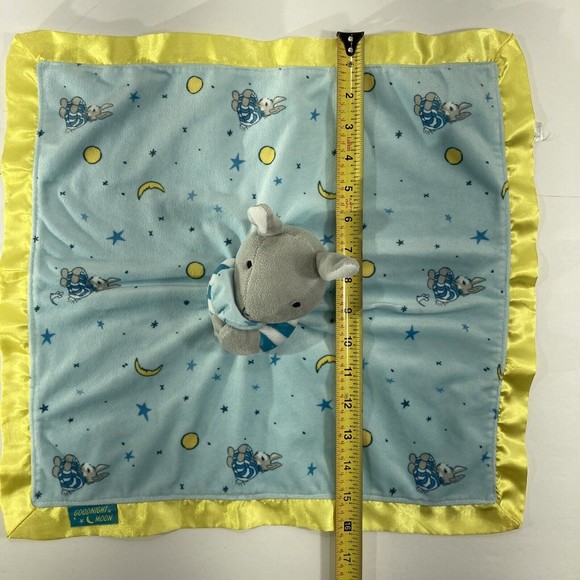 Goodnight Moon Bunny Rabbit Lovey Security Toy Plush Blanket Blue Yellow Satin - Picture 3 of 12